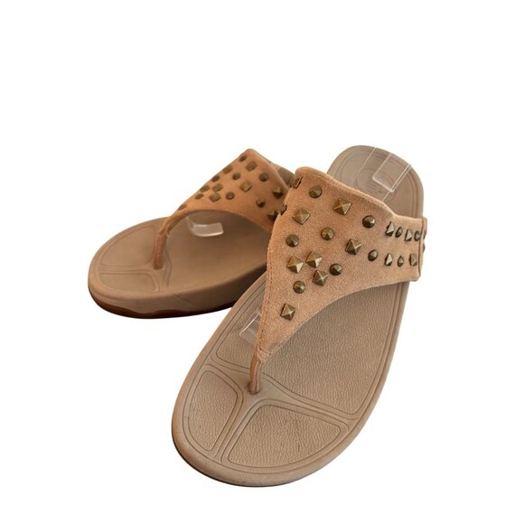 Fitflop Womens Studded Tan Suede Thong Sandals Size 7 Comfort Shoe - Picture 6 of 11